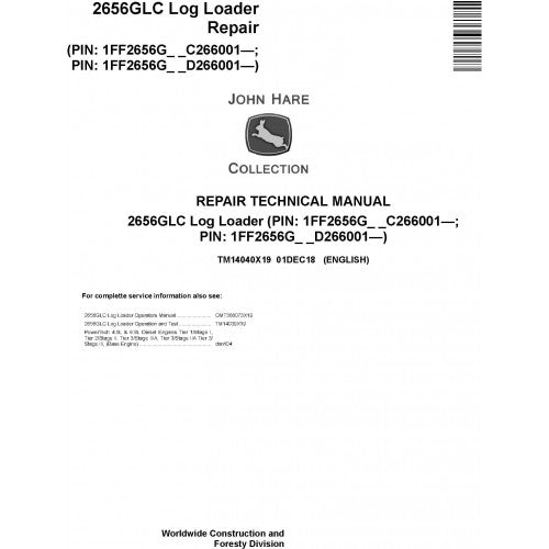 John Deere 2656GLC Log Loader Pdf Repair Service Technical Manual TM14040X19 2