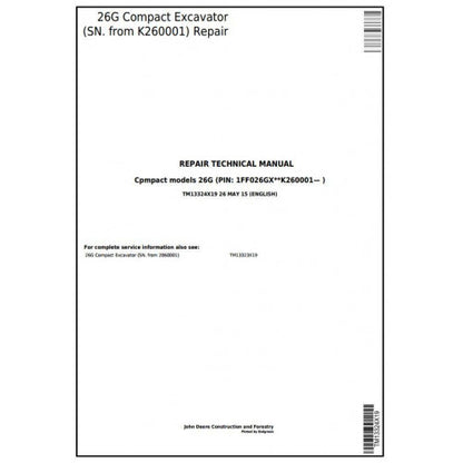 John Deere 26G Compact Excavator Pdf Repair Service Technical Manual TM13324X19 2