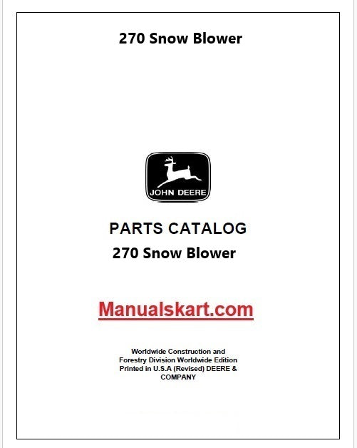 John Deere 270 Snow Blower Pdf Parts Catalog Manual PC1356