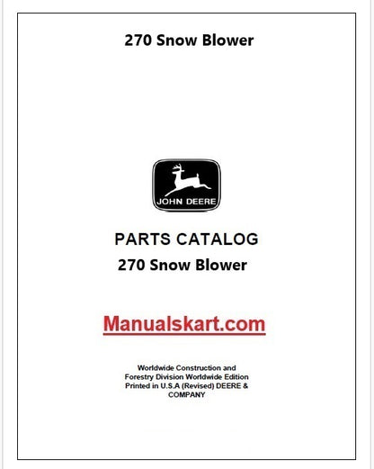 John Deere 270 Snow Blower Pdf Parts Catalog Manual PC1356