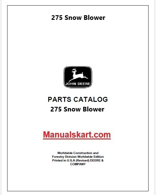 John Deere 275 Snow Blower Pdf Parts Catalog Manual PC1411