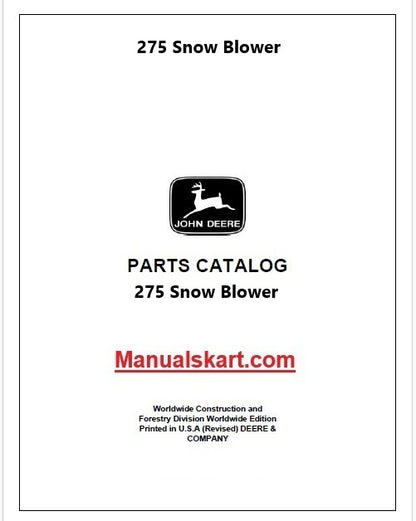 John Deere 275 Snow Blower Pdf Parts Catalog Manual PC1411