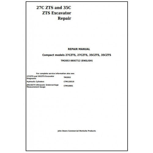 John Deere 27CZTS And 35CZTS Compact Excavator Service Repair Technical Manual Pdf TM2053 2