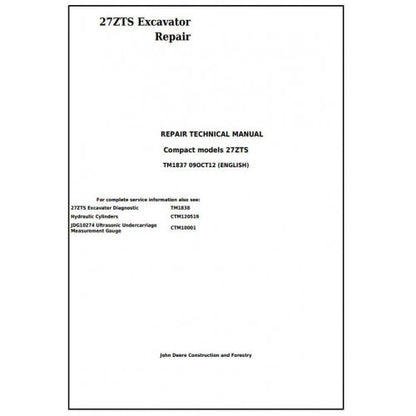 John Deere 27ZTS Compact Excavator Service Repair Technical Manual Pdf TM1837 2