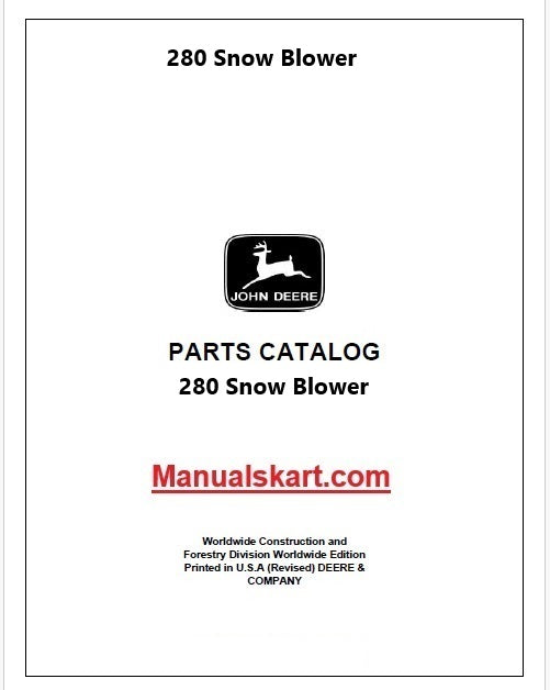 John Deere 280 Snow Blower Pdf Parts Catalog Manual PC1357