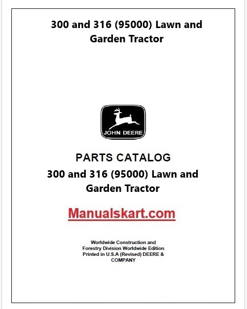 John Deere 300 and 316 (95000) Lawn and Garden Tractor Pdf Parts Catalog Manual PC1474