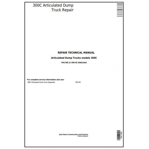 John Deere 300C Articulated Dump Truck Pdf Repair Service Technical Manual TM1788