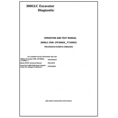 John Deere 300GLC Excavator Diagnostic, Operation and Tests Service Manual Pdf - TM13263X19