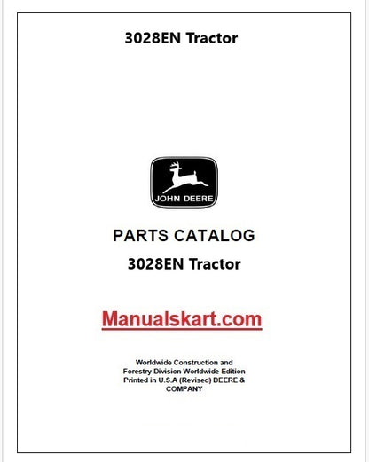 John Deere 3028EN Tractor Pdf Parts Catalog Manual PC13489