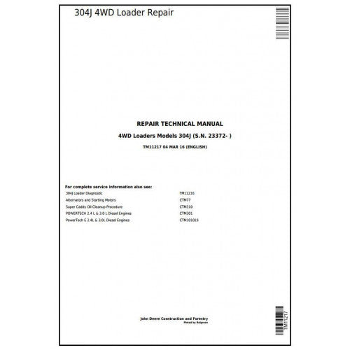 John Deere 304J 4WD Loader Pdf Repair Service Technical Manual TM11217