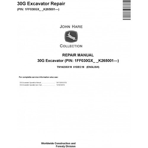 John Deere 30G Excavator Pdf Repair Service Technical Manual TM14235X19 2