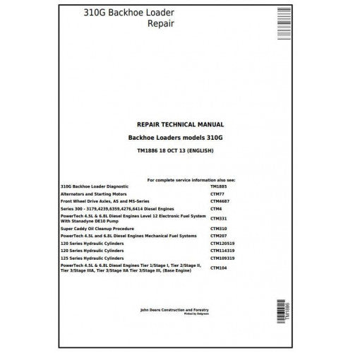 John Deere 310G Backhoe Loader Pdf Repair Service Technical Manual TM1886