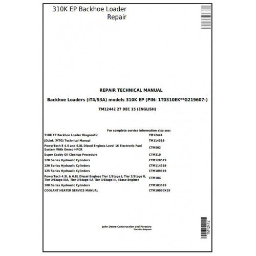 John Deere 310K EP (IT4/S3A) Backhoe Loader Pdf Repair Service Technical Manual TM12442