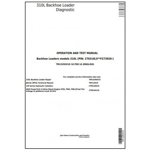 John Deere 310L Backhoe Loader Diagnostic, Operation and Tests Service Manual Pdf - TM13293X19