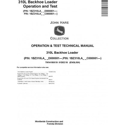 John Deere 310L Backhoe Loader Operation and Tests Technical Service Manual Pdf - TM14156X19