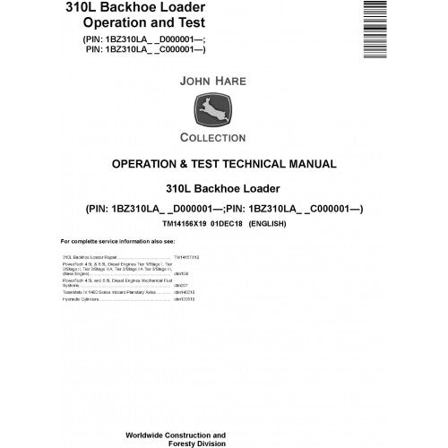 John Deere 310L Backhoe Loader Operation and Tests Technical Service Manual Pdf - TM14156X19