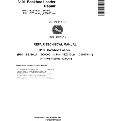 John Deere 310L Backhoe Loader Pdf Repair Service Technical Manual TM14157X19