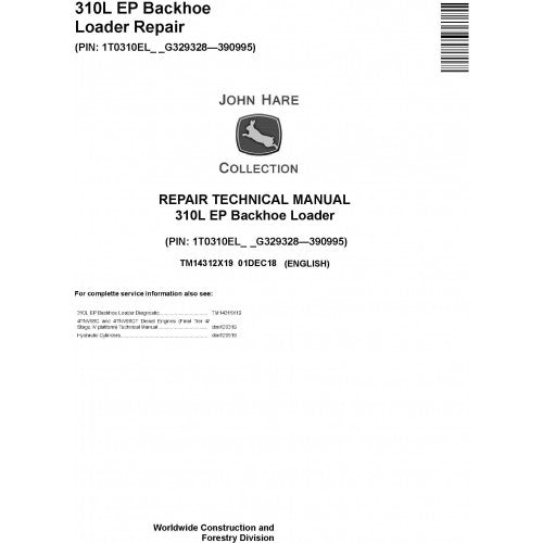 John Deere 310L EP Backhoe Loader Pdf Repair Service Technical Manual TM14312X19