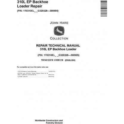 John Deere 310L EP Backhoe Loader Pdf Repair Service Technical Manual TM14312X19 2