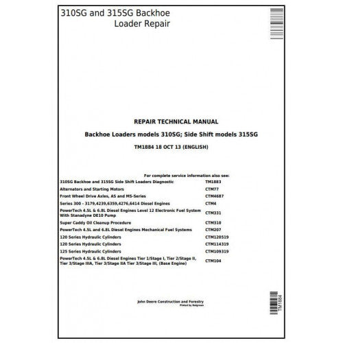 John Deere 310SG, 315SG Backhoe Loader Service Repair Technical Manual TM1884 2