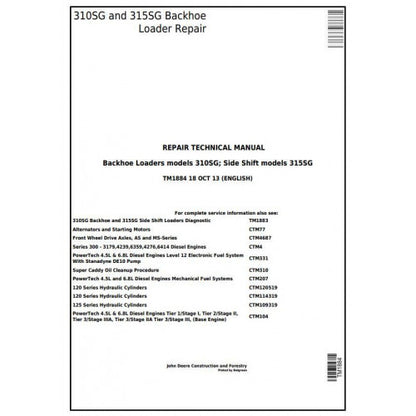 John Deere 310SG, 315SG Backhoe Loader Service Repair Technical Manual TM1884 2