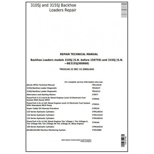 John Deere 310SJ, 315SJ Backhoe Loader Pdf Repair Service Technical Manual TM10146