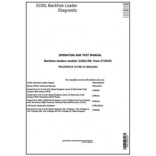 John Deere 310SL Backhoe Loader Diagnostic, Operation and Tests Service Manual Pdf - TM13295X19