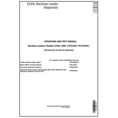 John Deere 310SL Backhoe Loader Diagnostic, Operation and Tests Service Manual Pdf - TM13297X19