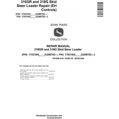 John Deere 316GR and 318G Skid Steer Loader Pdf Repair Service Technical Manual TM13861X19 2