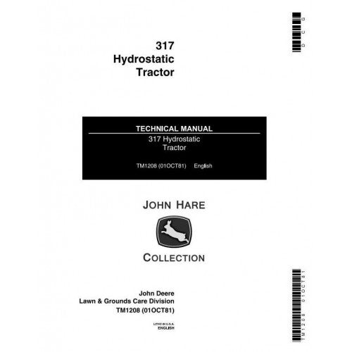 John Deere 317 Hydrostatic Tractor All Inclusive Service Repair Technical Manual Pdf - TM1208