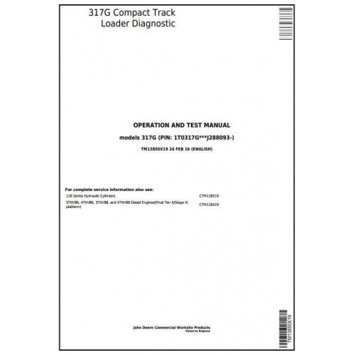 John Deere 317G Compact Track Loader Diagnostic, Operation and Tests Service Manual Pdf - TM13850X19