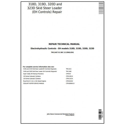 John Deere 318D, 319D, 320D, 323D Skid Steer Loader Service Repair Technical Manual Pdf TM11407 2