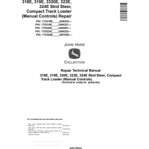 John Deere 318E, 319E, 320E, 323E, 324E Compact Loader Pdf Repair Service Technical Manual TM13010X19