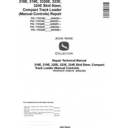 John Deere 318E, 319E, 320E, 323E, 324E Compact Loader Pdf Repair Service Technical Manual TM13010X19