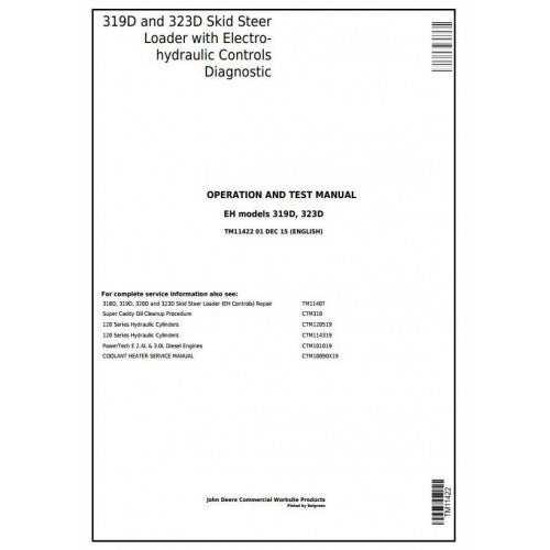 John Deere 319D, 323D Skid Steer Loader W. Eh Controls Diagnostic, Operation and Tests Service Manual Pdf - TM11422