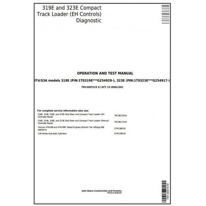 John Deere 319E, 323E Compact Track Loader Diagnostic, Operation and Tests Service Manual Pdf - TM13087X19