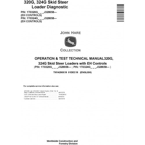 John Deere 320G, 324G Skid Steer Loader Diagnostic, Operation and Tests Technical Service Manual Pdf - TM14290X19