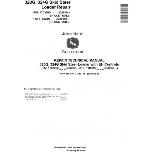 John Deere 320G, 324G Skid Steer Loader Pdf Repair Service Technical Manual TM14294X19 2