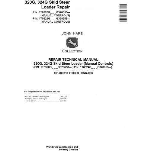 John Deere 320G, 324G Skid Steer Loader Pdf Repair Service Technical Manual TM14302X19