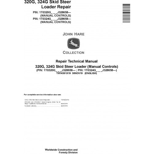 John Deere 320G, 324G Skid Steer Loader Service Repair Technical Manual TM14301X19 2