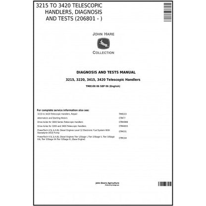 John Deere 3215, 3220, 3415, 3420 Telescopic Handler Diagnostic, Operation and Tests Service Manual Pdf - TM8108