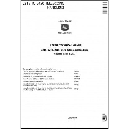 John Deere 3215, 3220, 3415, 3420 Telescopic Handlers Service Repair Technical Manual TM8103 2