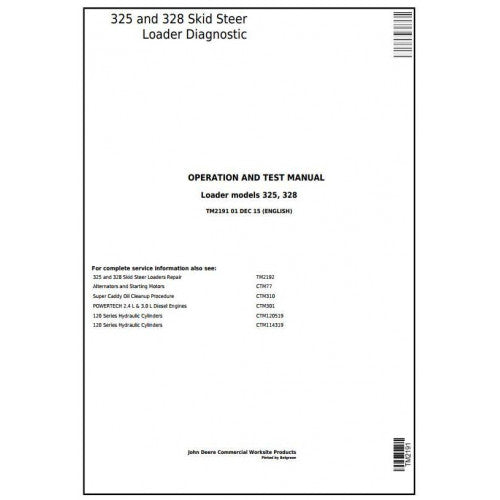 John Deere 325, 328 Skid Steer Loader Diagnostic, Operation and Tests Service Manual Pdf - TM2191