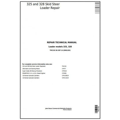 John Deere 325, 328 Skid Steer Loader Service Repair Technical Manual Pdf TM2192 2