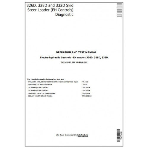 John Deere 326D, 328D, 332D Skid Steer Loader W. Eh Controls Diagnostic, Operation and Tests Service Manual Pdf - TM11438