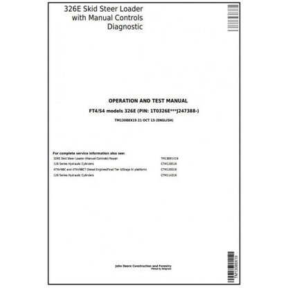 John Deere 326E Skid Steer Loader Diagnostic, Operation and Tests Service Manual Pdf - TM13088X19