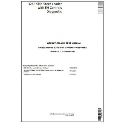 John Deere 326E Skid Steer Loader Diagnostic, Operation and Tests Service Manual Pdf - TM13090X19