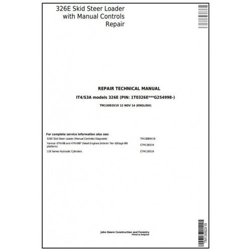 John Deere 326E Skid Steer Loader Service Repair Technical Manual Pdf TM13092X19 2