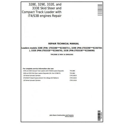 John Deere 328E, 329E, 332E, 333E Skid Steer And Compact Track Loaders Service Repair Technical Manual Pdf TM12808 2