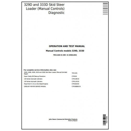 John Deere 329D, 333D Skid Steer Loader W. Manual Controls Diagnostic, Operation and Tests Service Manual Pdf - TM11446